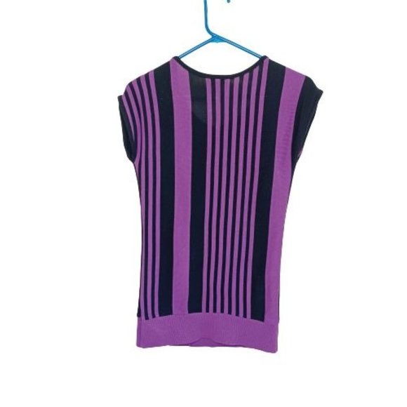 AB Studio Top Womens Large Black-Purple Sleeveless Knit Blouse Striped Crew Neck - Picture 9 of 11